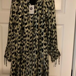 Gibson Black and Gold Patterned Dress